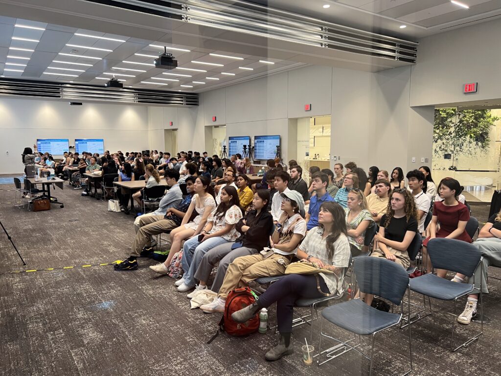 The delegation of the 2025 National Youth Science Camp attenting the annual Martha Wehrle opening lecture, presented by Dr. Lona Fowdur, and hosted by the American Geophysical Union in Washington, D.C.